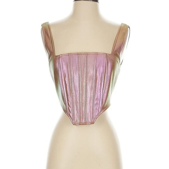 NICHOLAS Tops - Nicholas PIA Square Neckline Sleeveless Crop Top Metallic Rose Size 2 New NWT